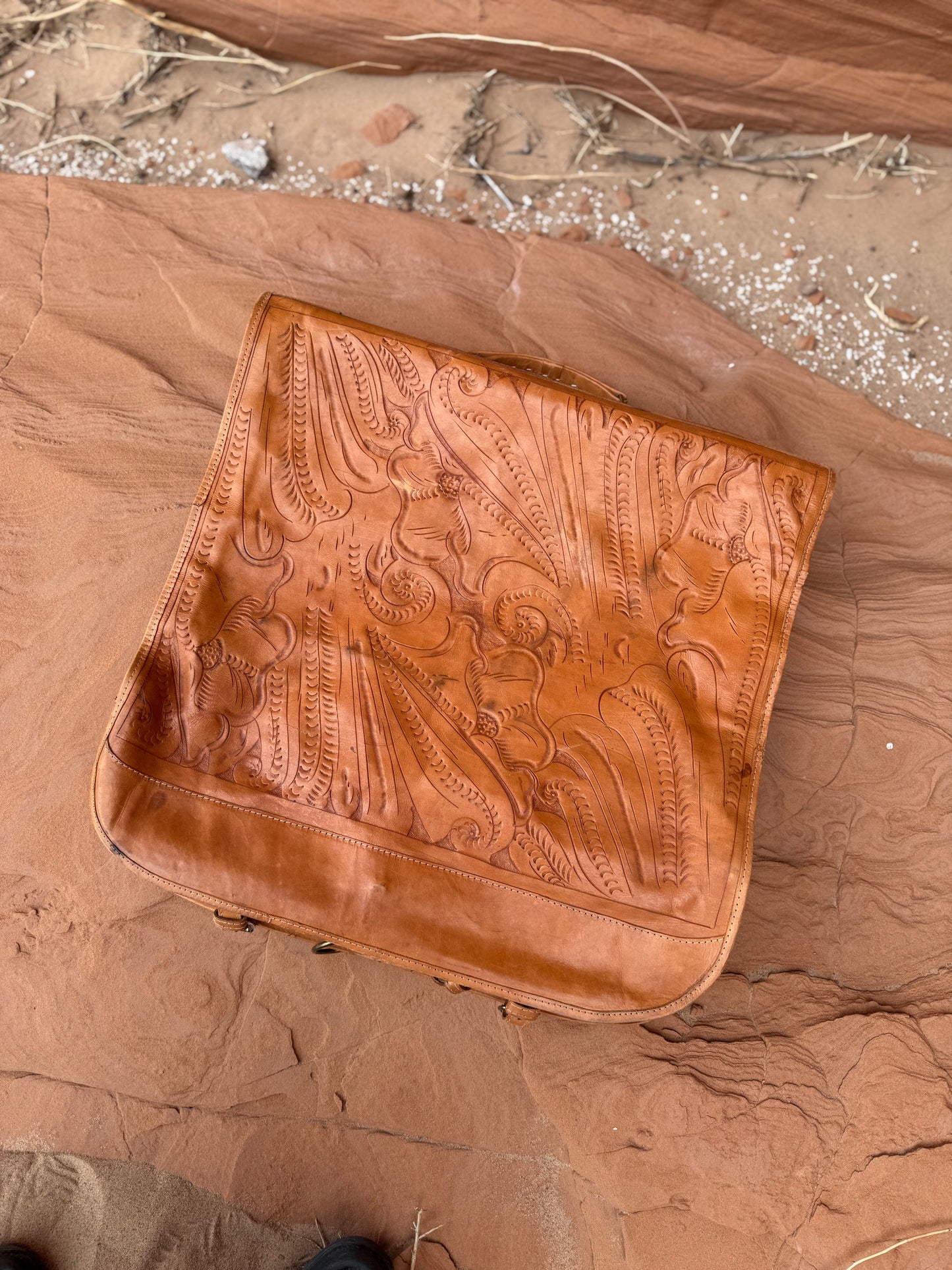 Vintage Handtooled Leather Travel Bag