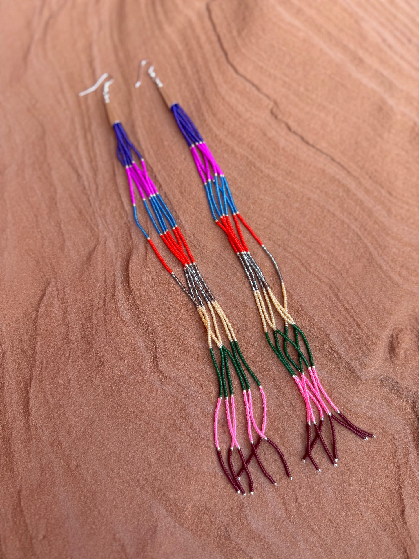 Navajo Made Beaded Rainbow Earrings  10"