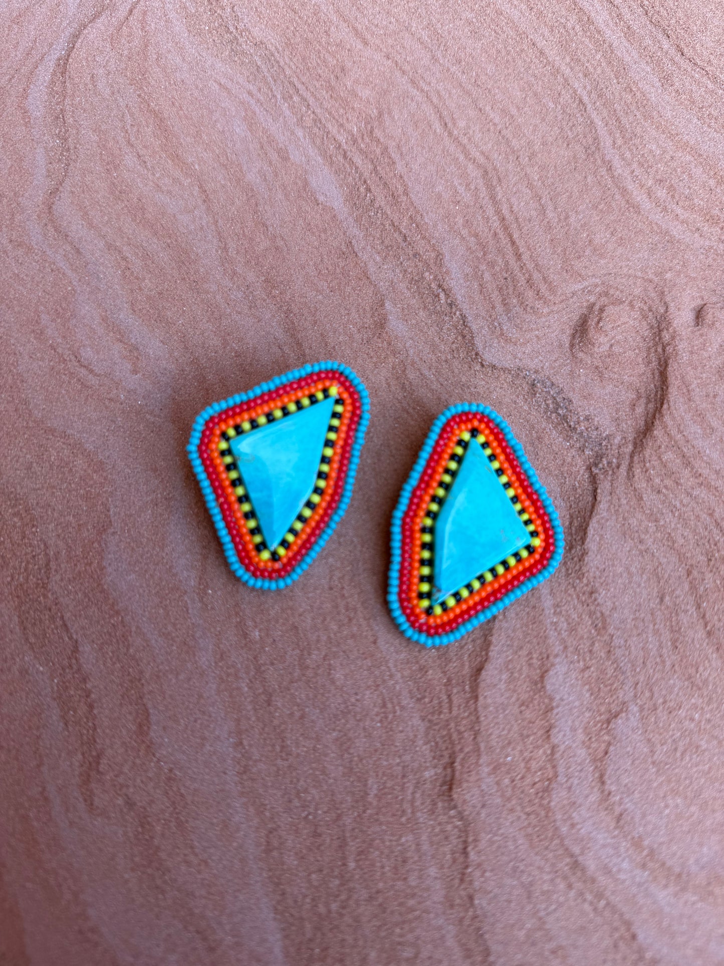 Vintage 70s Beaded Turquoise Geo Earrings