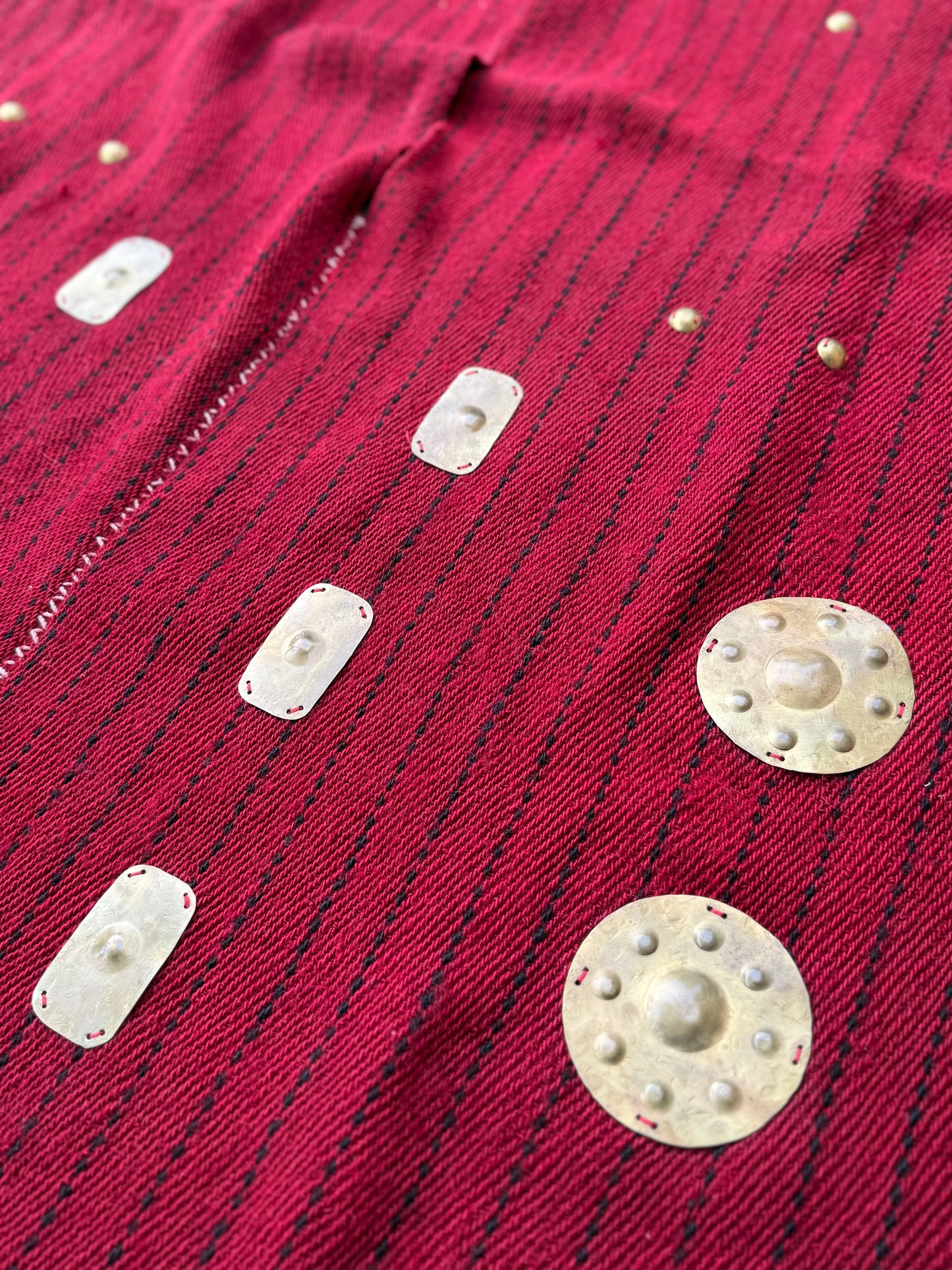 Vintage Handwoven Poncho with Brass Metal Detail