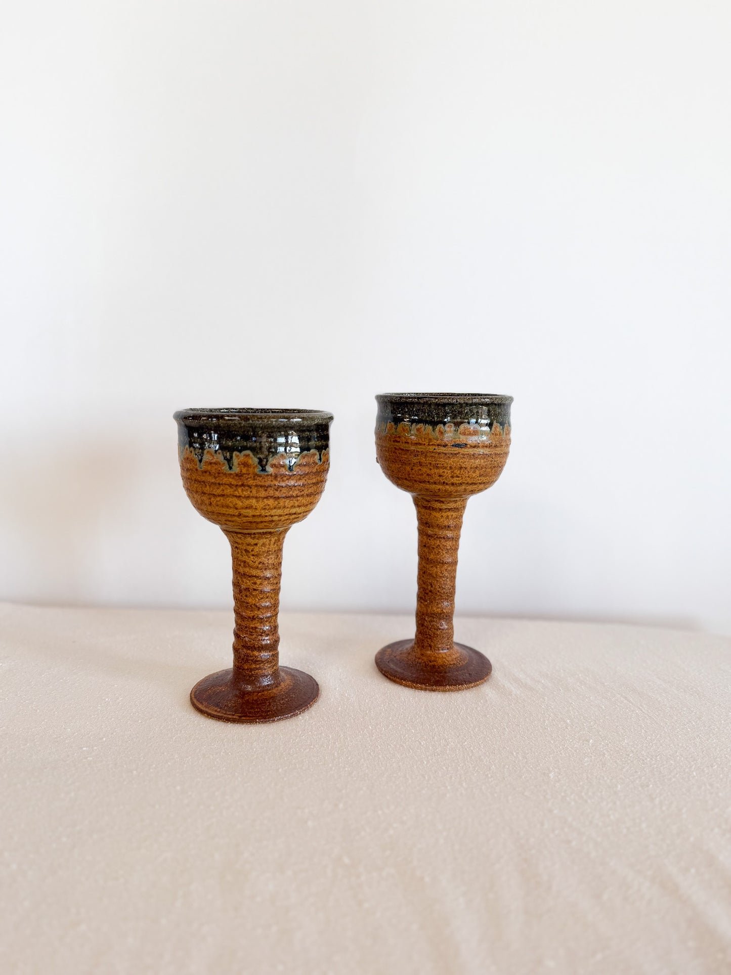 Vintage Stonewear Wine Goblets (Set of 2)