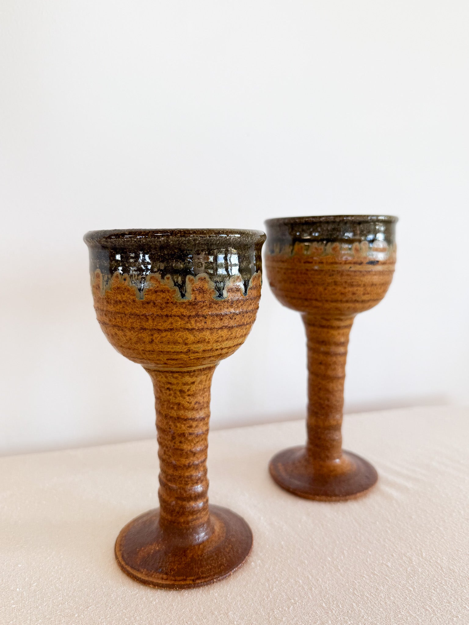 Vintage Stonewear Wine Goblets (Set of 2)