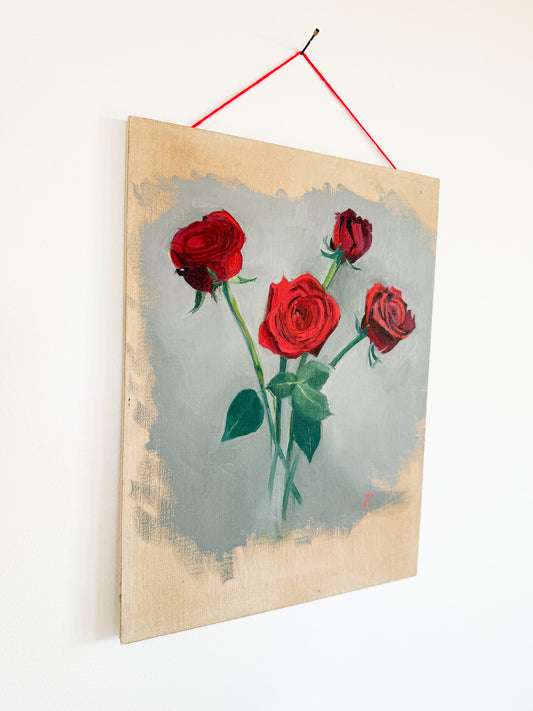 Vintage Rose Painting on Wood