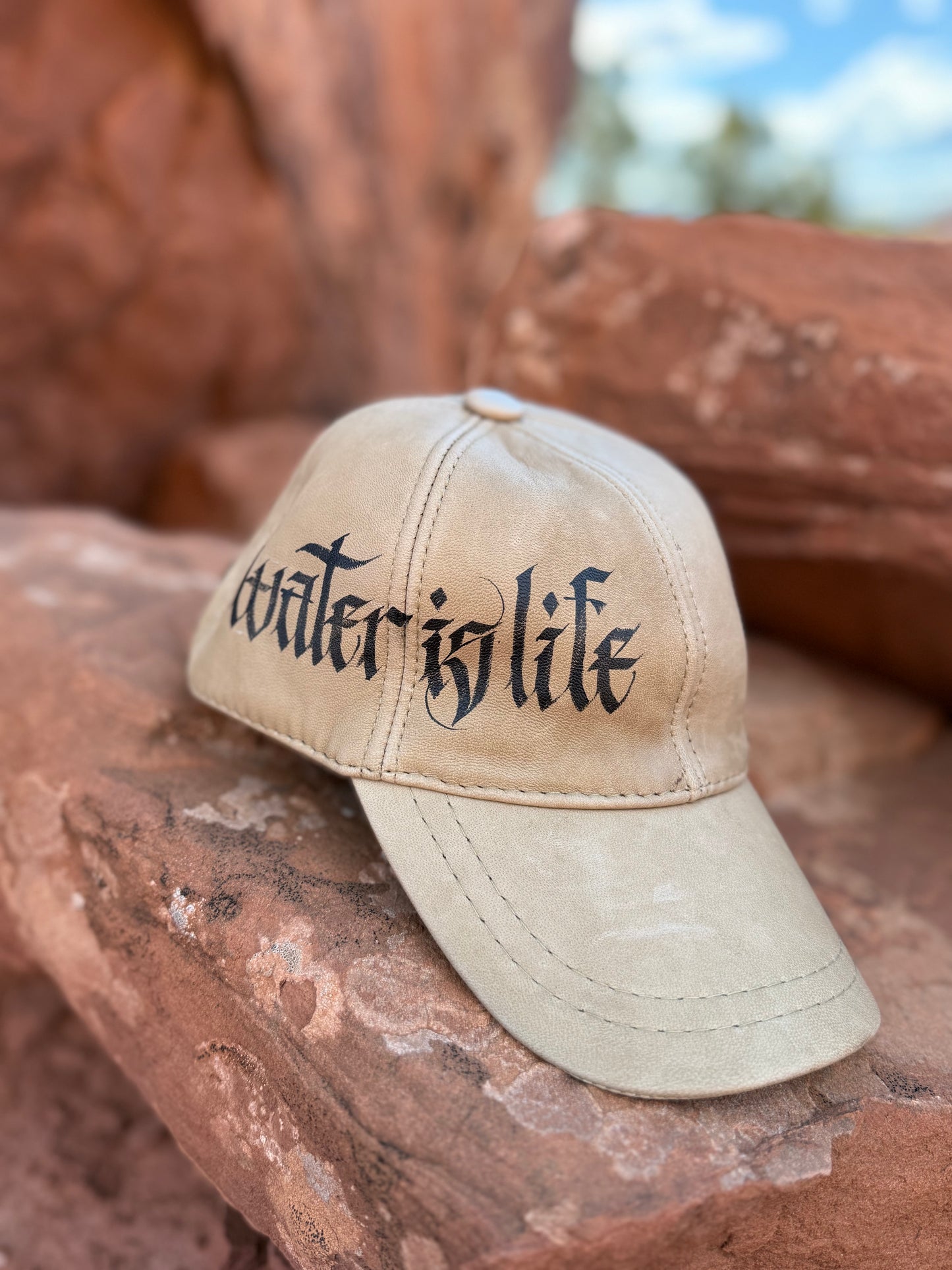 Handpainted Lambskin Baseball Cap - Water is Life