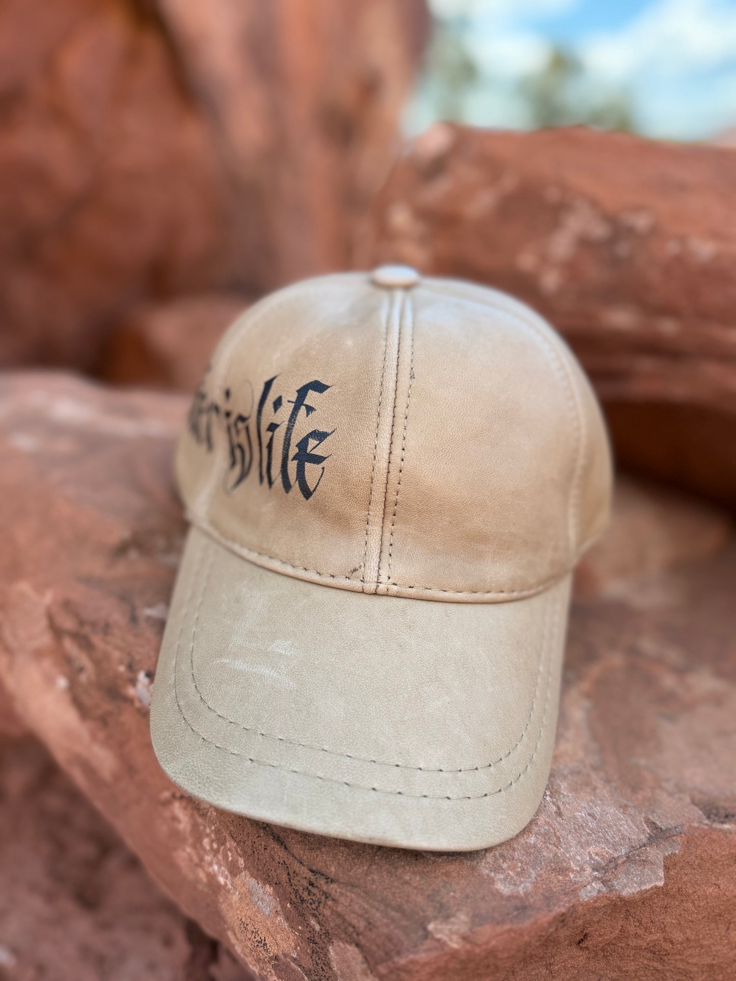 Handpainted Lambskin Baseball Cap - Water is Life