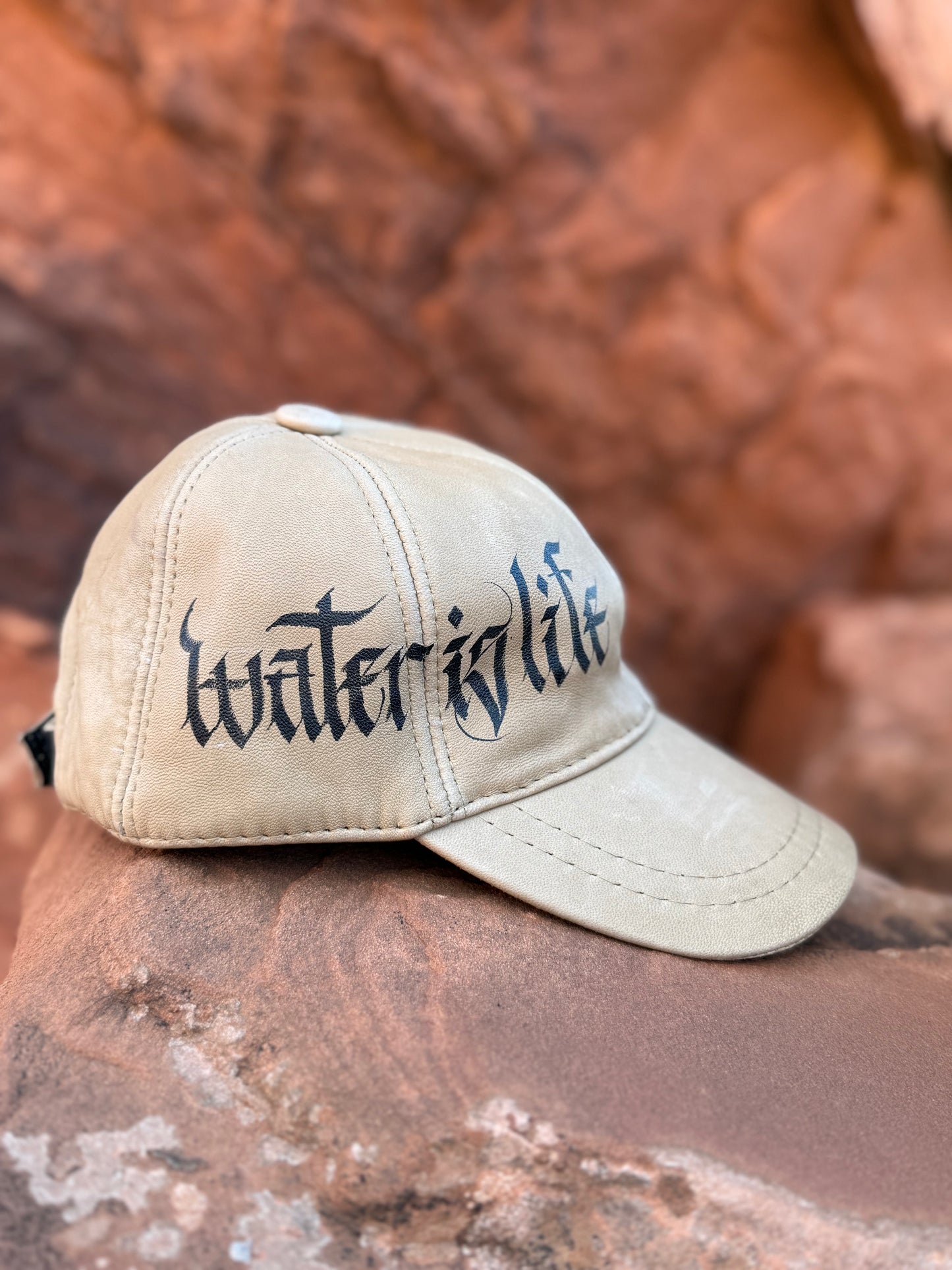 Handpainted Lambskin Baseball Cap - Water is Life