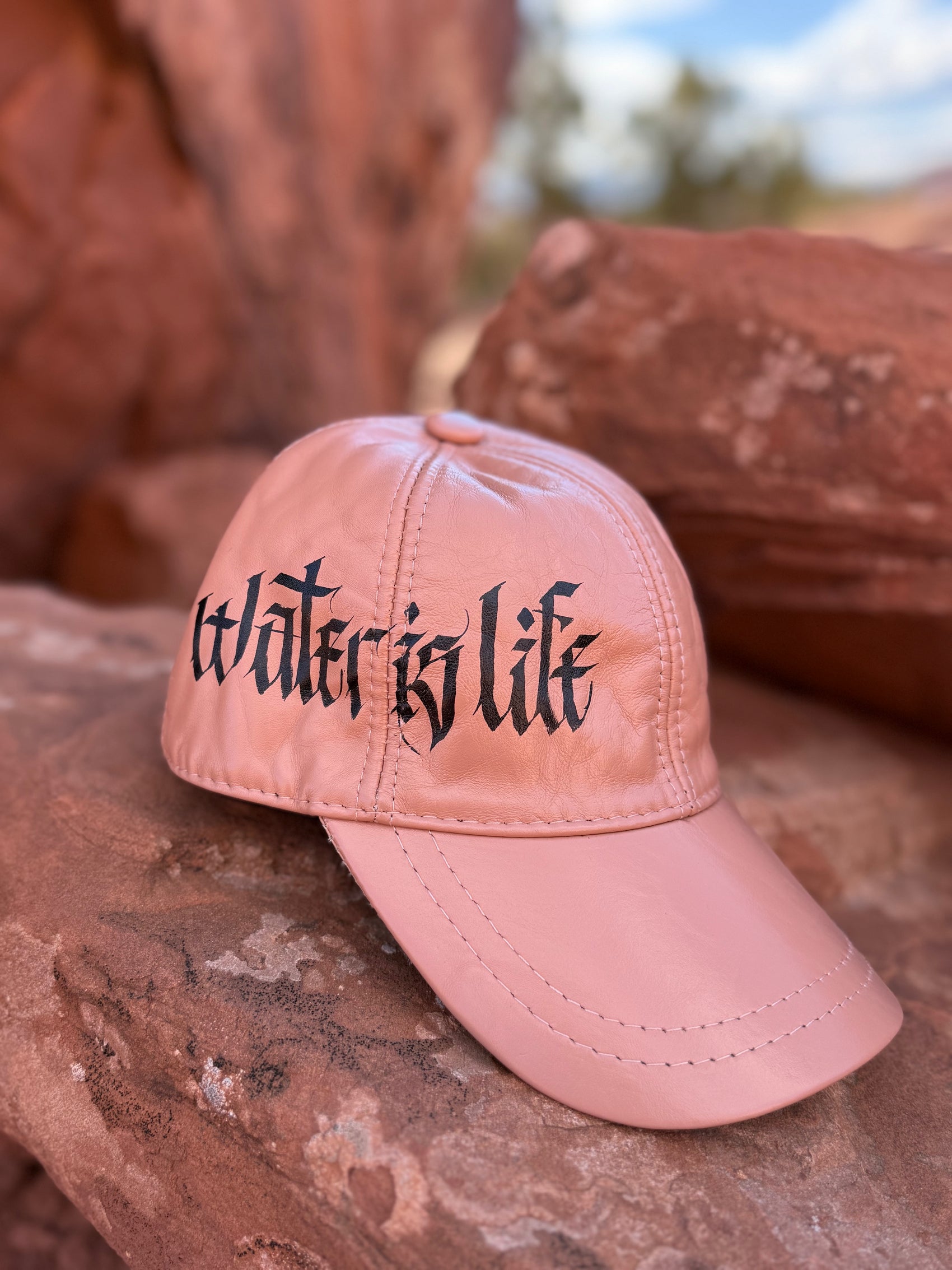 Handpainted Lambskin Baseball Cap - Water is Life