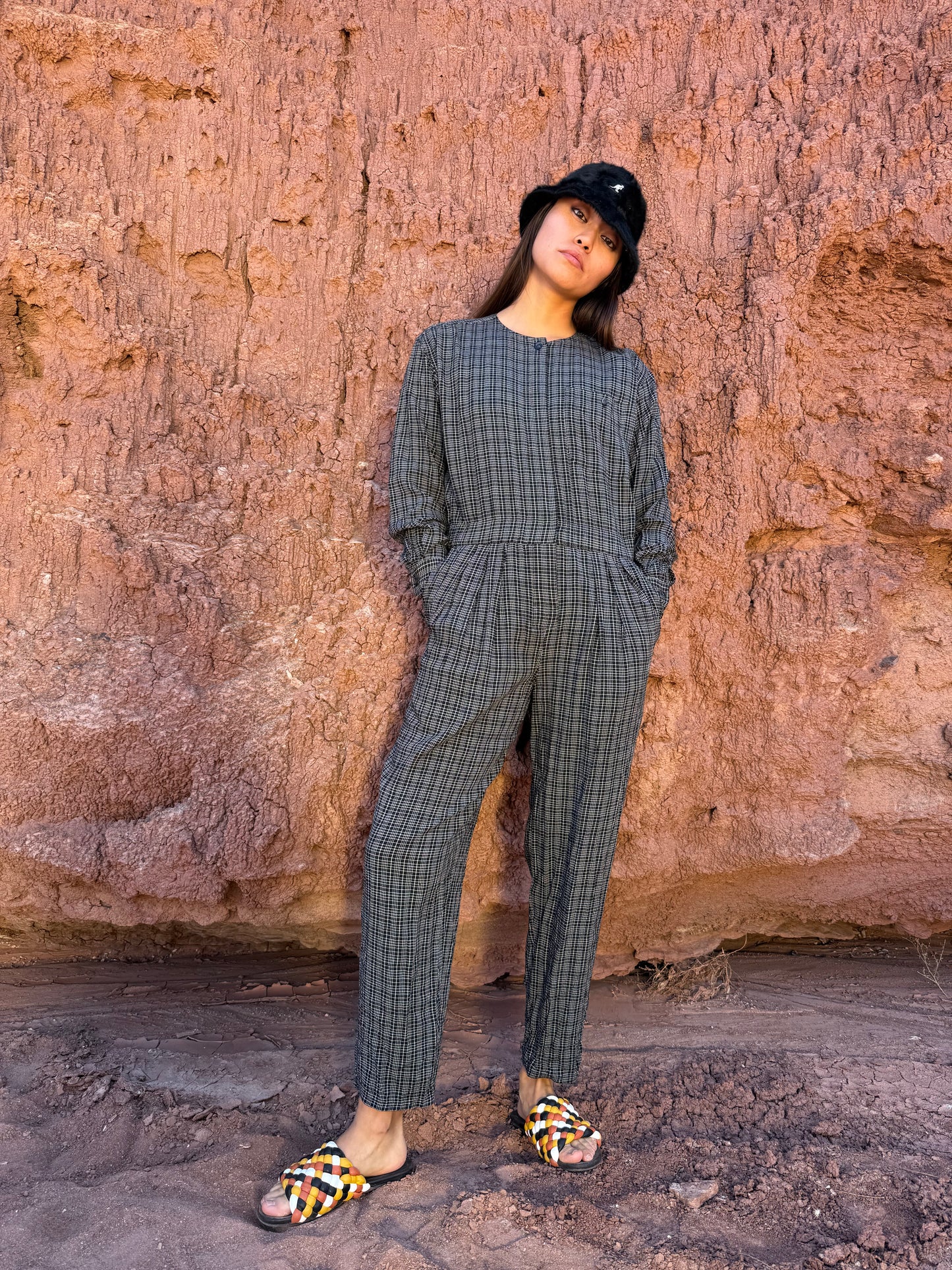 Vintage 80s Checkered Jumpsuit