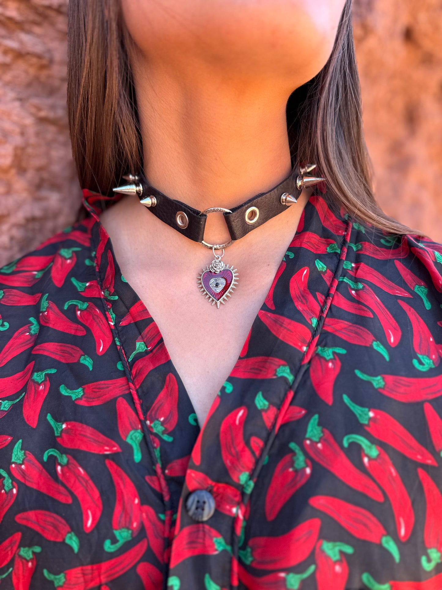 Flaming Heart Punk Leather Choker by Kisikahwskew Big Bow