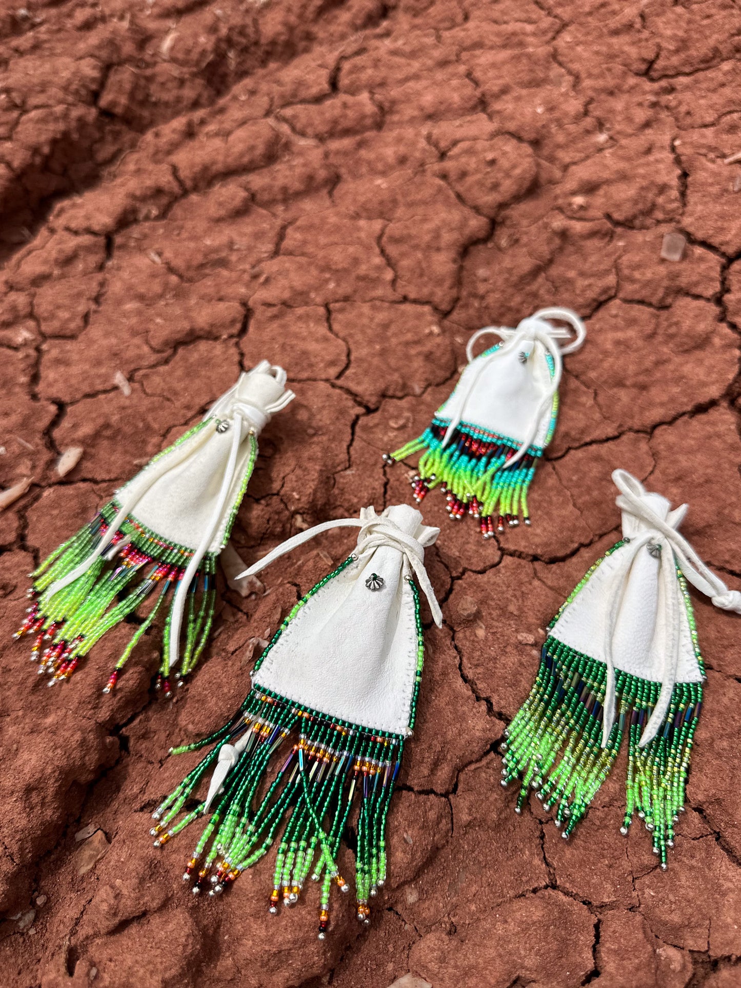 Navajo Made Handbeaded Buckskin Bags-Greens