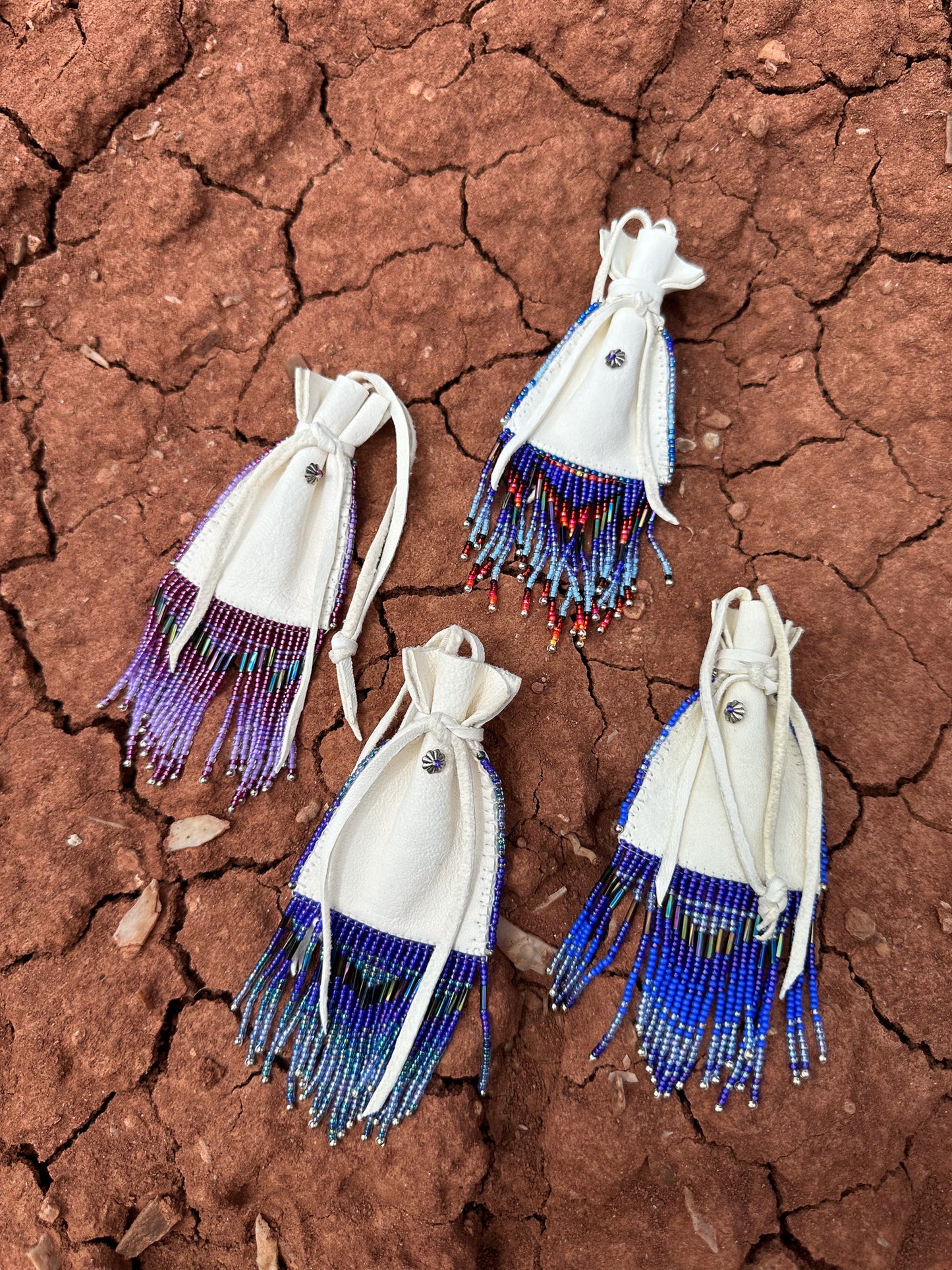 Navajo Made Handbeaded Bucksin Bags- Blues