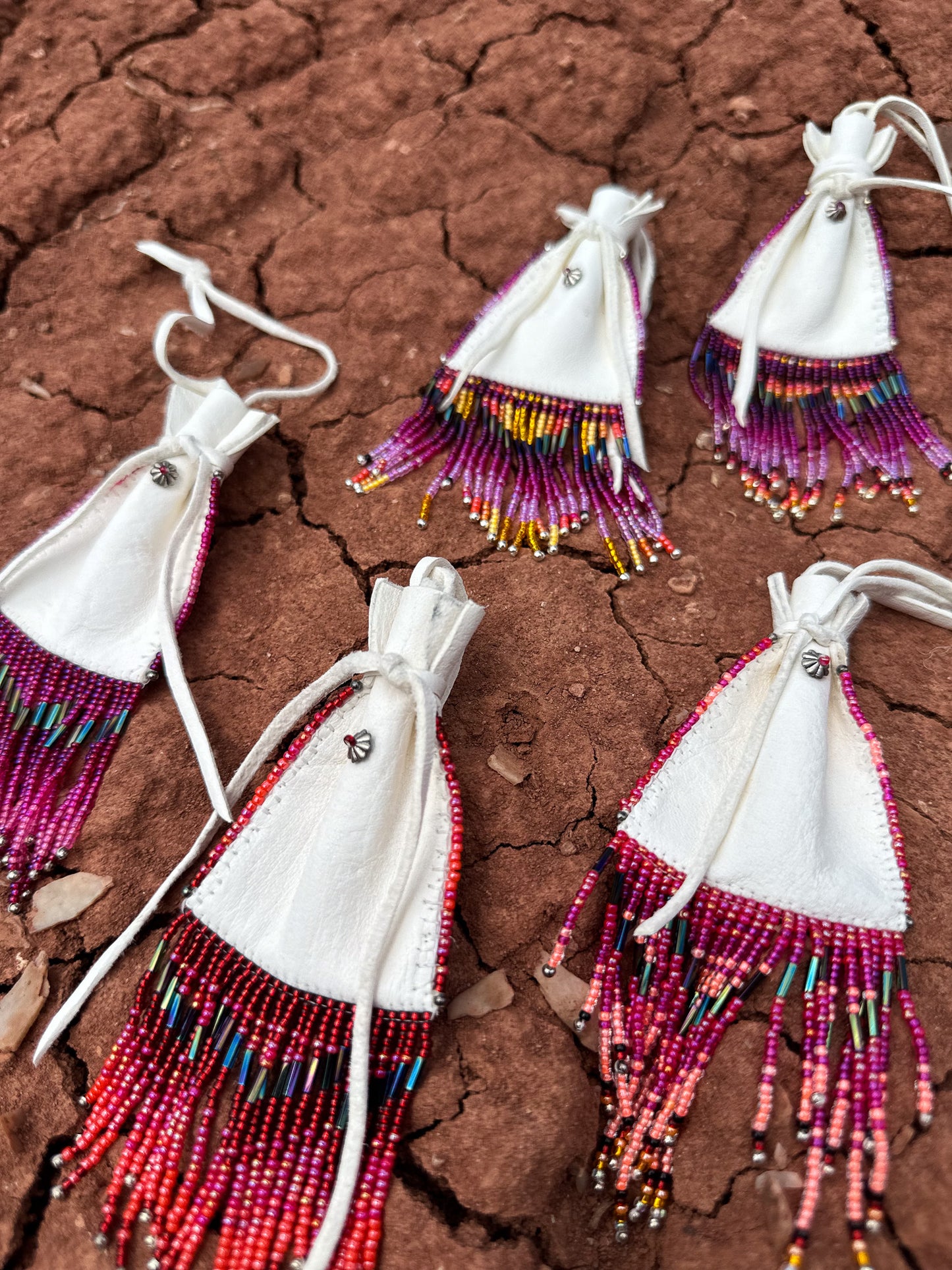 Navajo Made Handbeaded Buckskin Bags-Reds