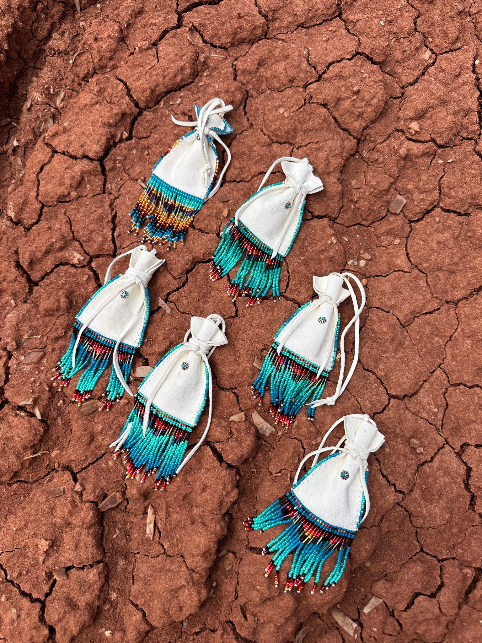 Navajo Made Handbeaded Buckskin Bags-Turquoise 2