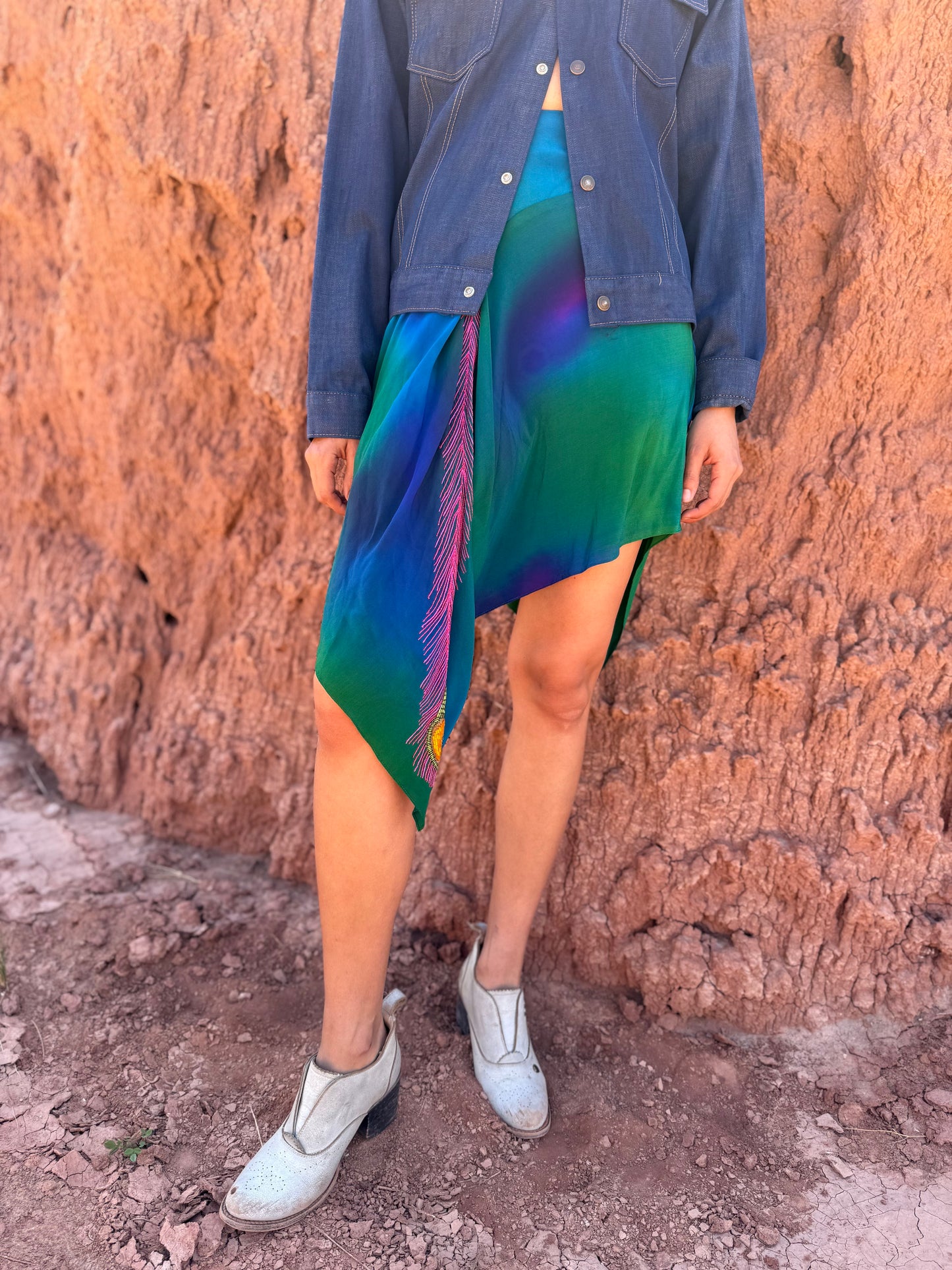 Vintage 90s Silk Asymmetrical Designer Skirt