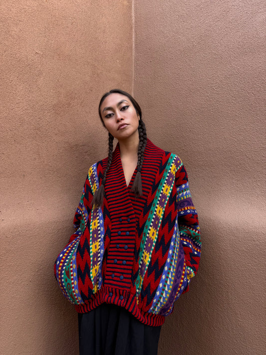 Vintage 80s Geo Cardigan Sweater