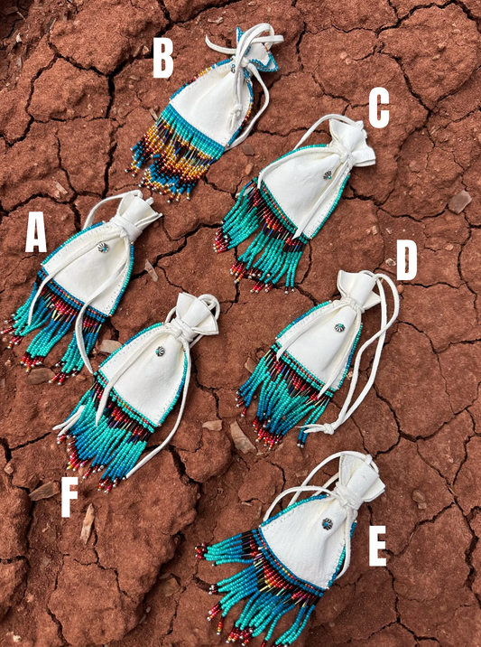 Navajo Made Handbeaded Buckskin Bags-Turquoise 2