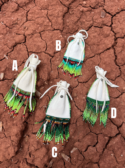 Navajo Made Handbeaded Buckskin Bags-Greens