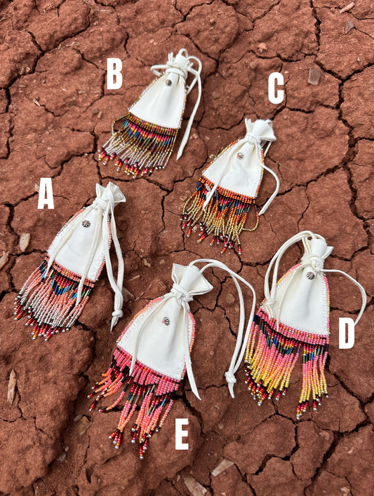 Navajo Made Handbeaded Buckskin Bags-Corals