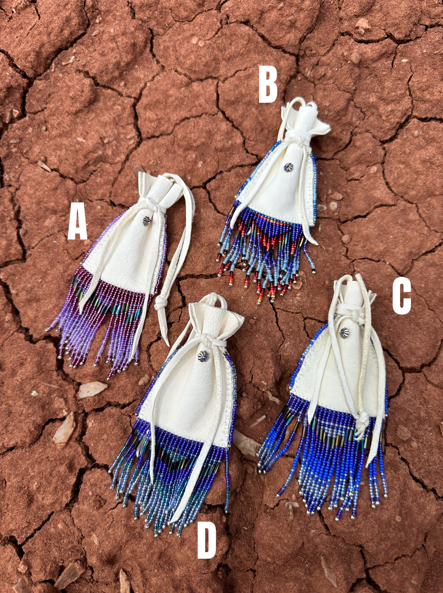 Navajo Made Handbeaded Bucksin Bags- Blues
