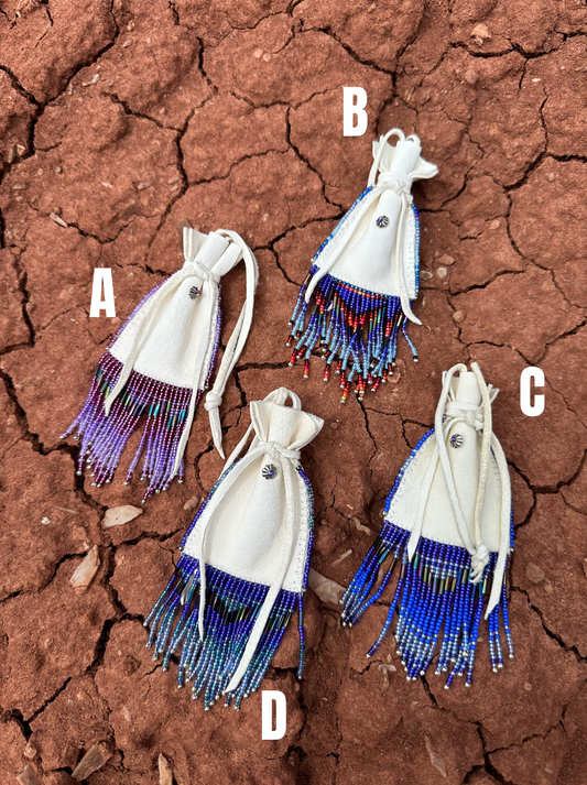 Navajo Made Handbeaded Bucksin Bags- Blues