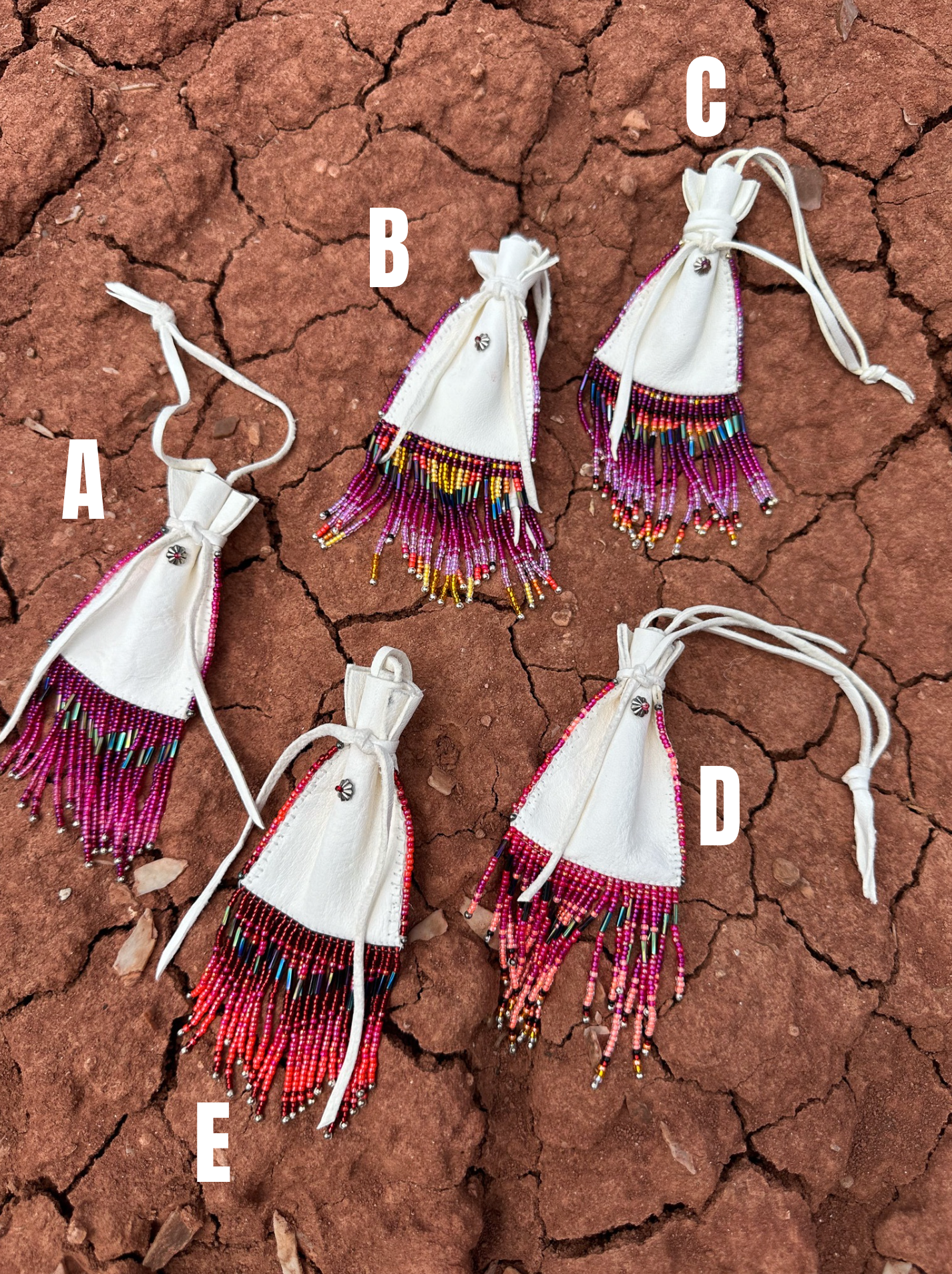 Navajo Made Handbeaded Buckskin Bags-Reds
