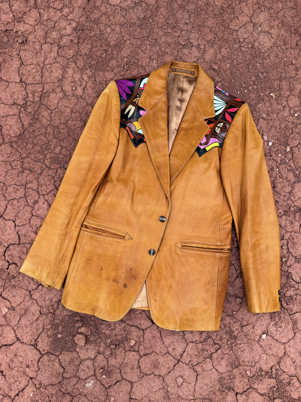 Upcycled Vintage 70s Handpainted Leather Jacket