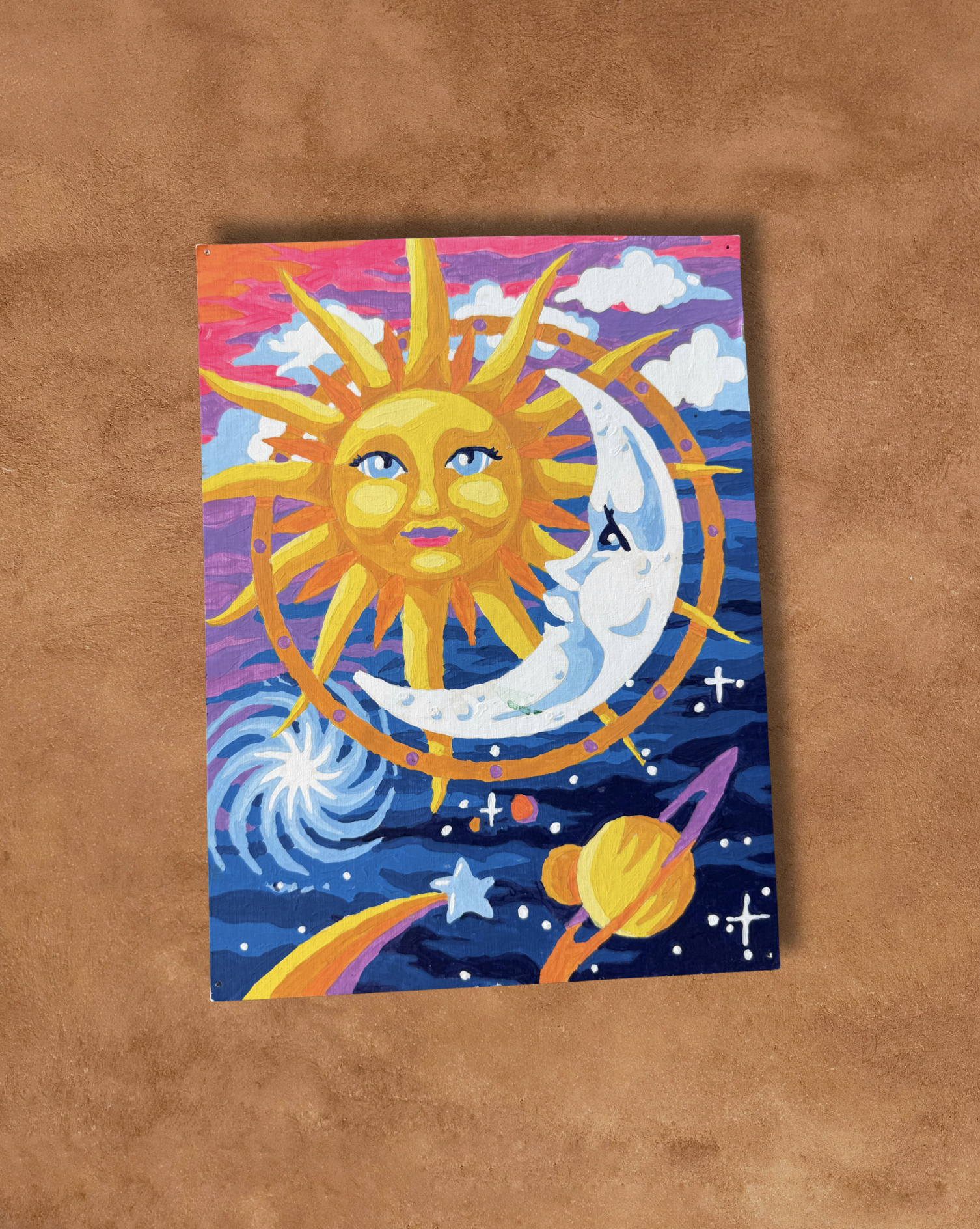Vintage Celestial Painting on Pressboard
