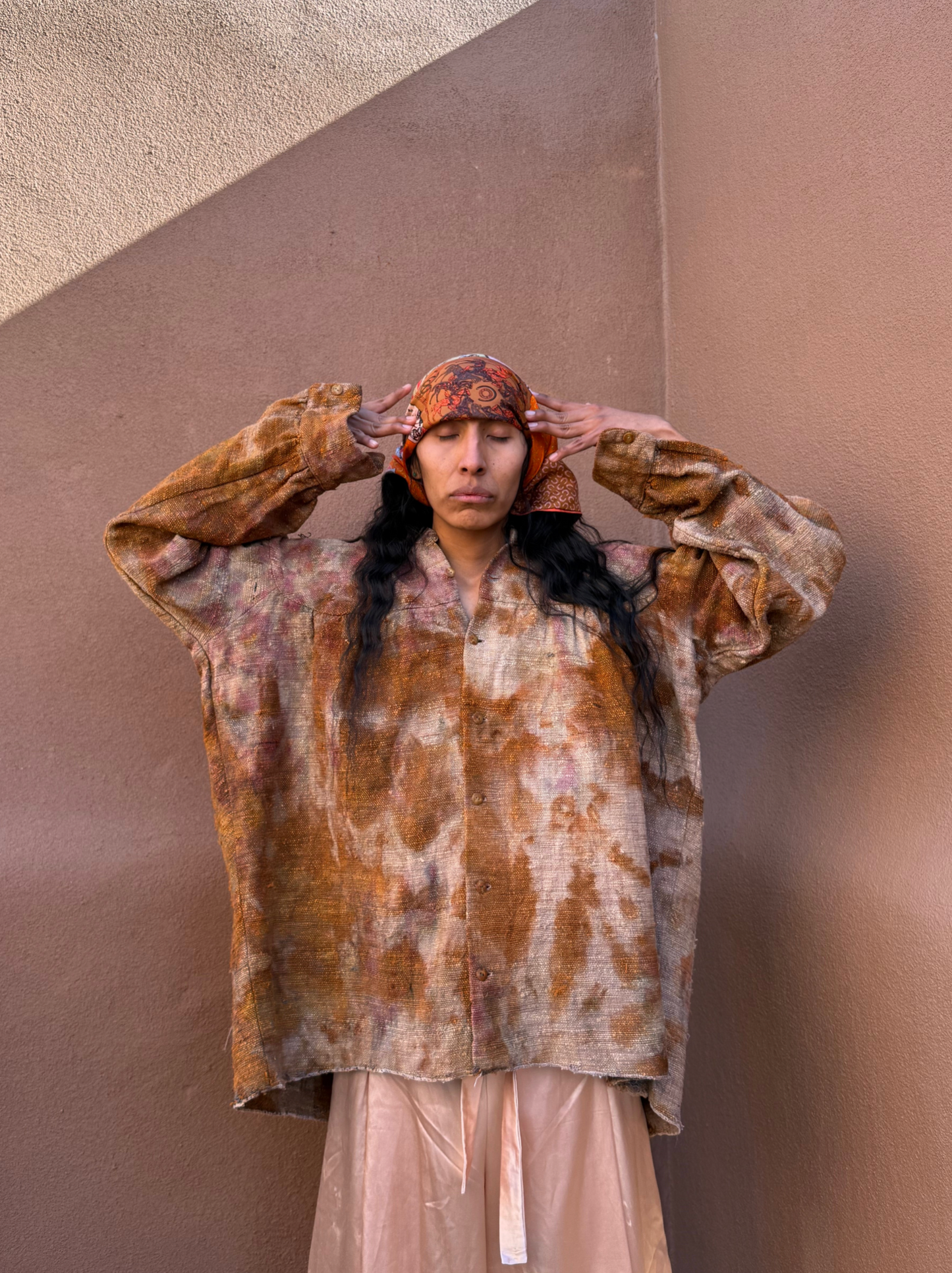 Upcycled Vintage Raw Silk  Shirt